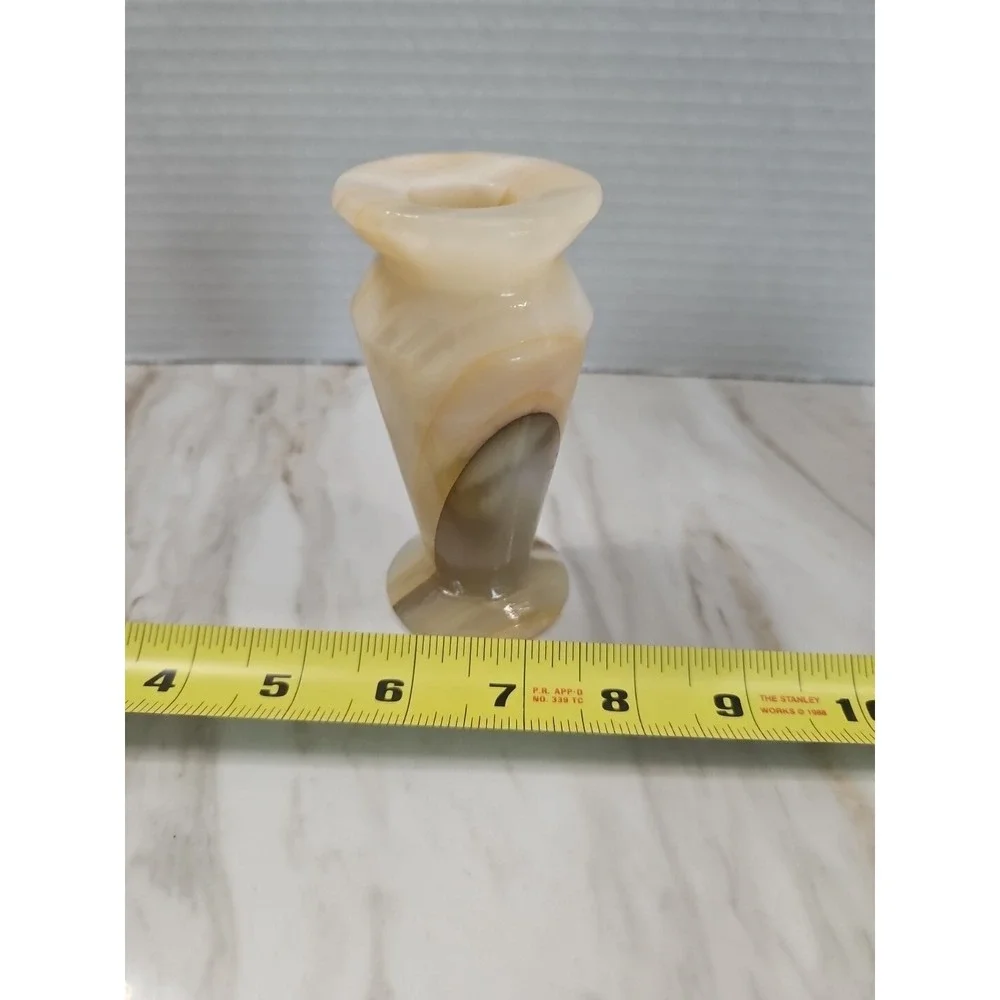 Vintage Cream/White Agate Small Stone Vase Earthy-tan Veining Marbled Heavy